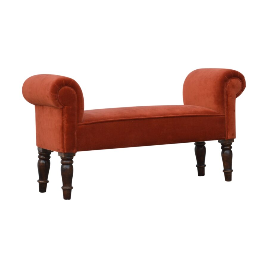 Banc en velours rouge brique