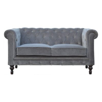 Graues Chesterfield-Sofa aus Samt