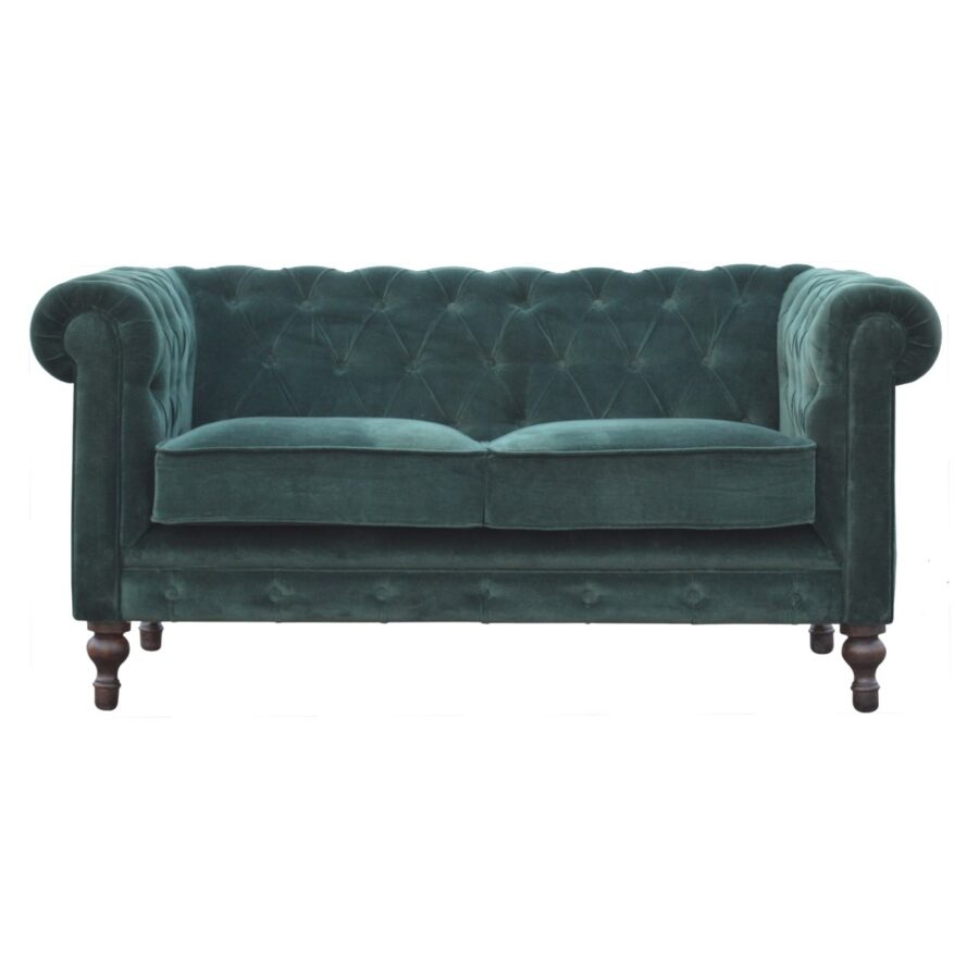 Sofá Chesterfield de terciopelo verde esmeralda