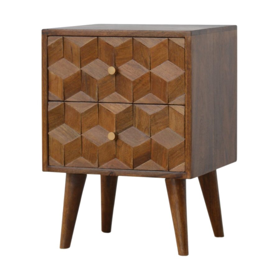 Chestnut Cube Carved Bedside - Image 3