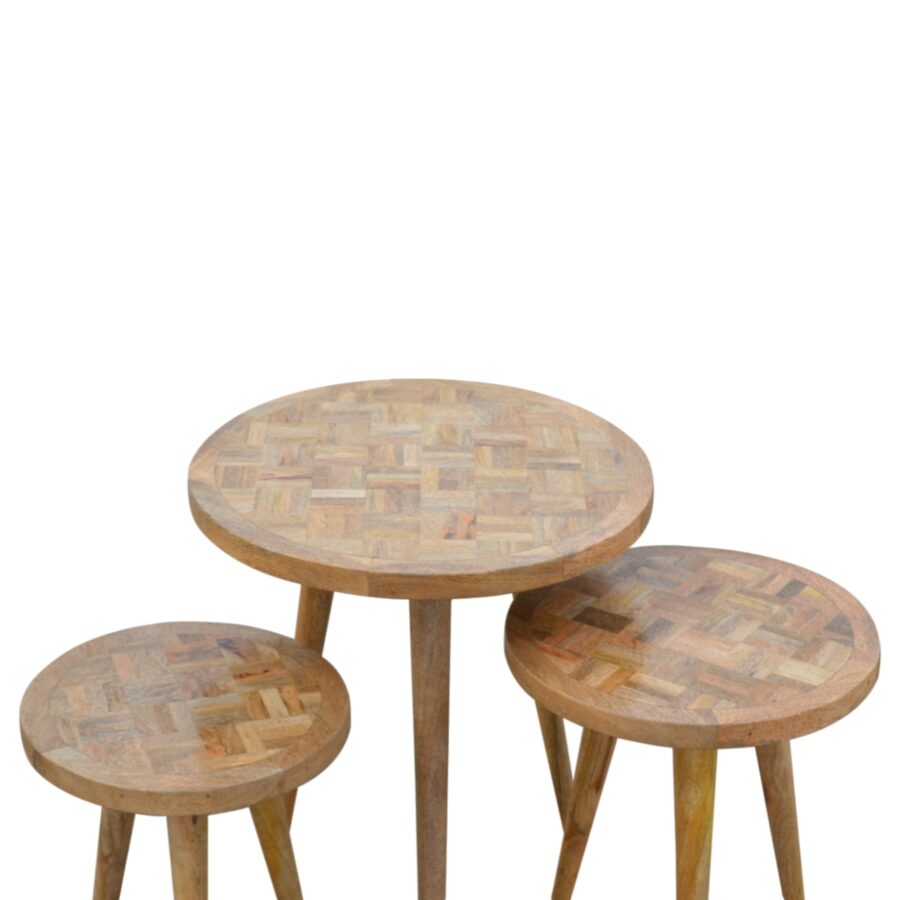 Set of 3 Nesting Tables with Patchwork Patterned Tops
