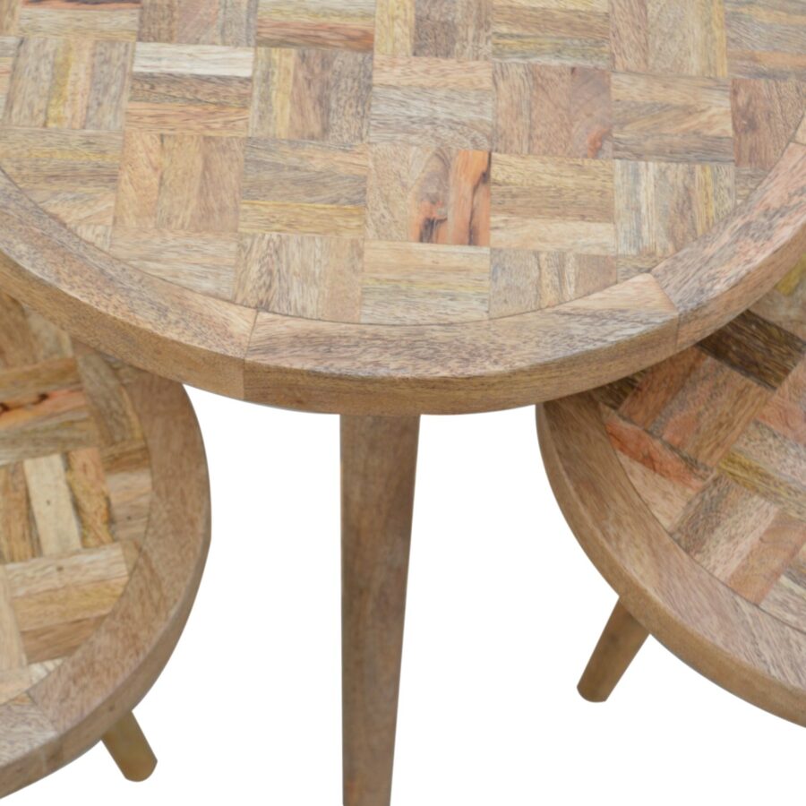Set of 3 Nesting Tables with Patchwork Patterned Tops