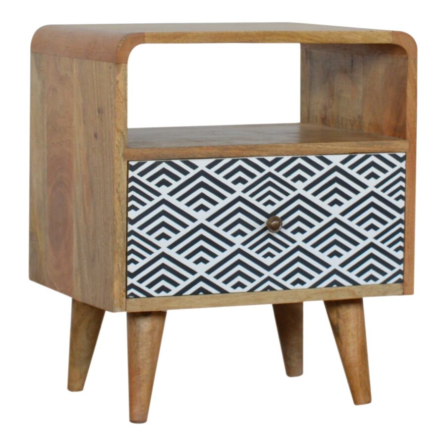 Monochrome Print Bedside with Open Slot
