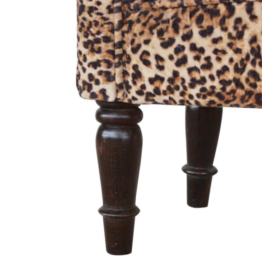 Leopard Print Velvet Bench with Turned Feet