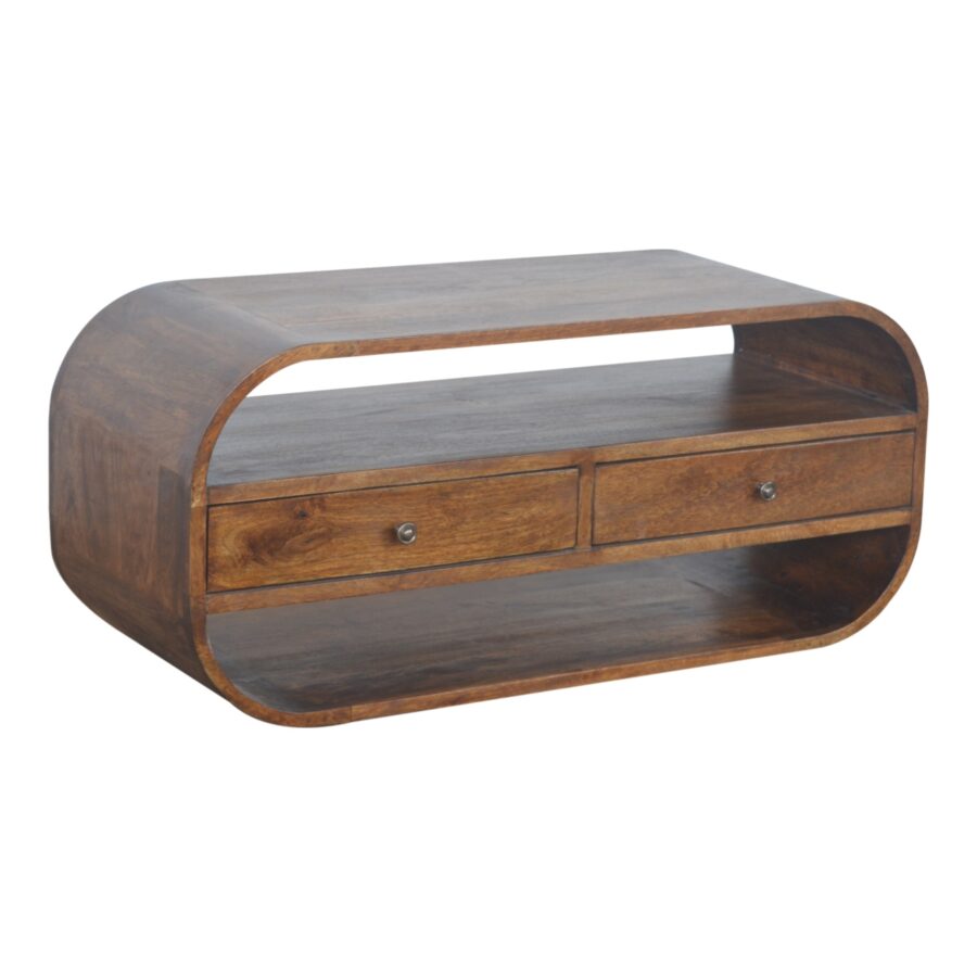Chestnut Curved Edge Media Unit with 2 Drawers - Image 4