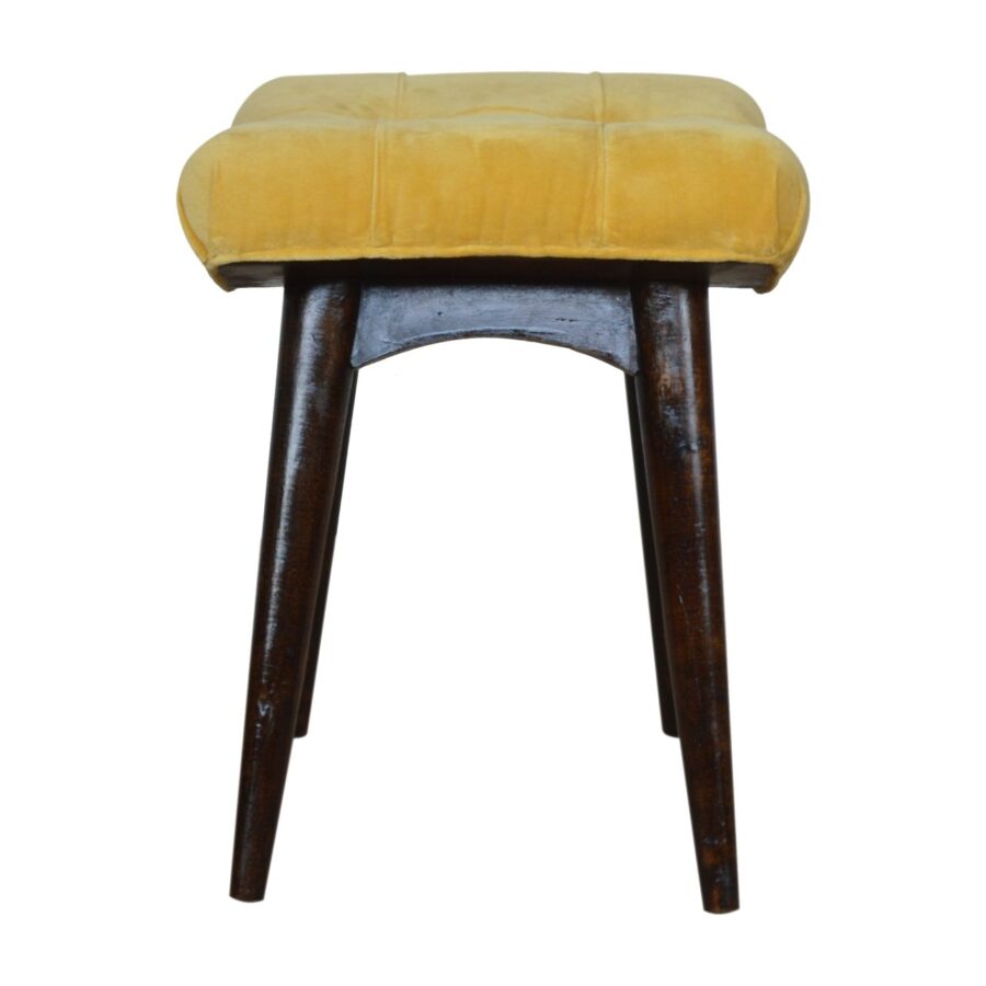Mustard Cotton Velvet Curved Bench - Image 10