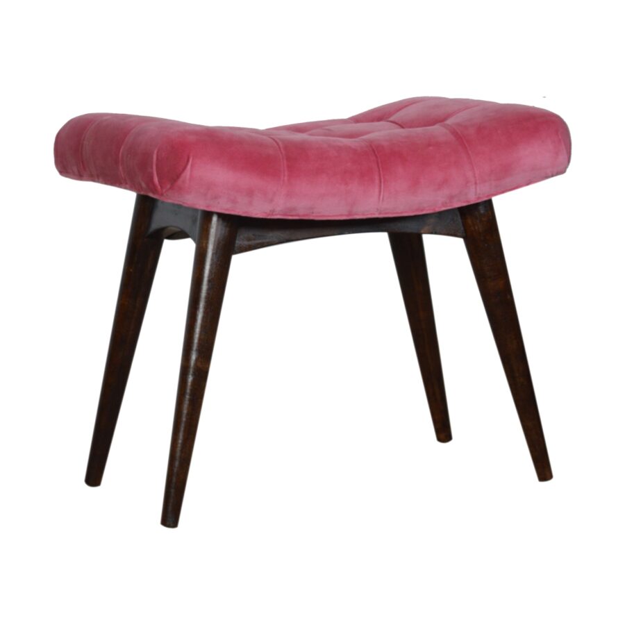 Pink Cotton Velvet Curved Bench - Image 3