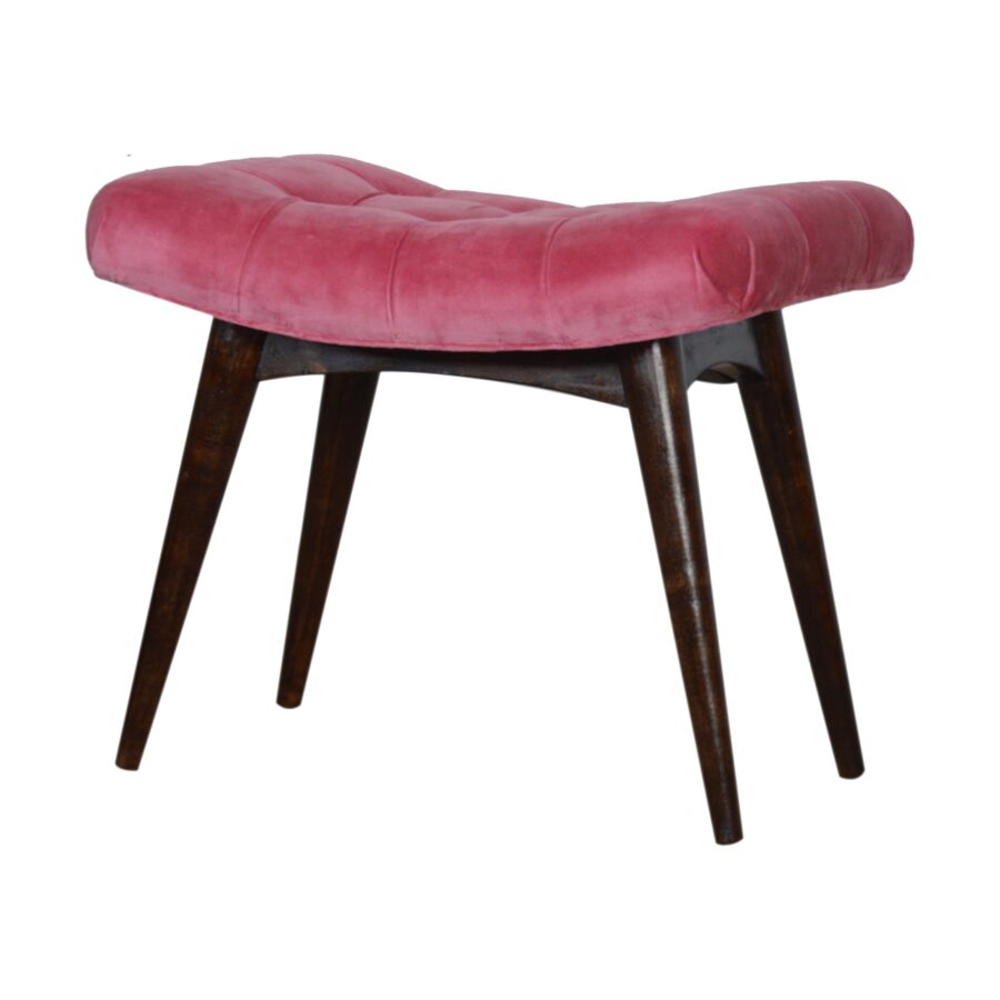 Pink Cotton Velvet Curved Bench - Image 2