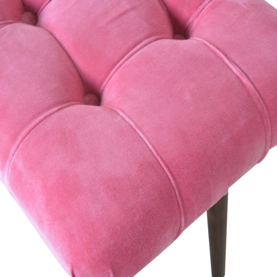 Pink Cotton Velvet Curved Bench
