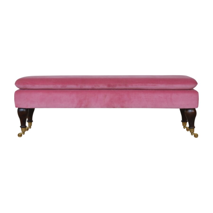 Pink Velvet Bench with Castor Legs