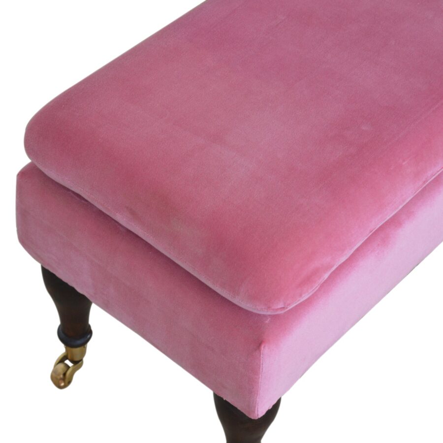 Pink Velvet Bench with Castor Legs