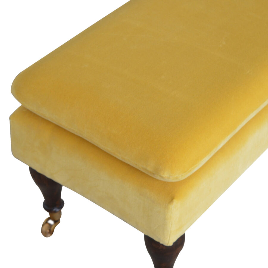 Mustard Velvet Bench with Castor Legs