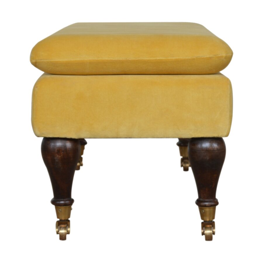 Mustard Velvet Castor Bench - Image 10