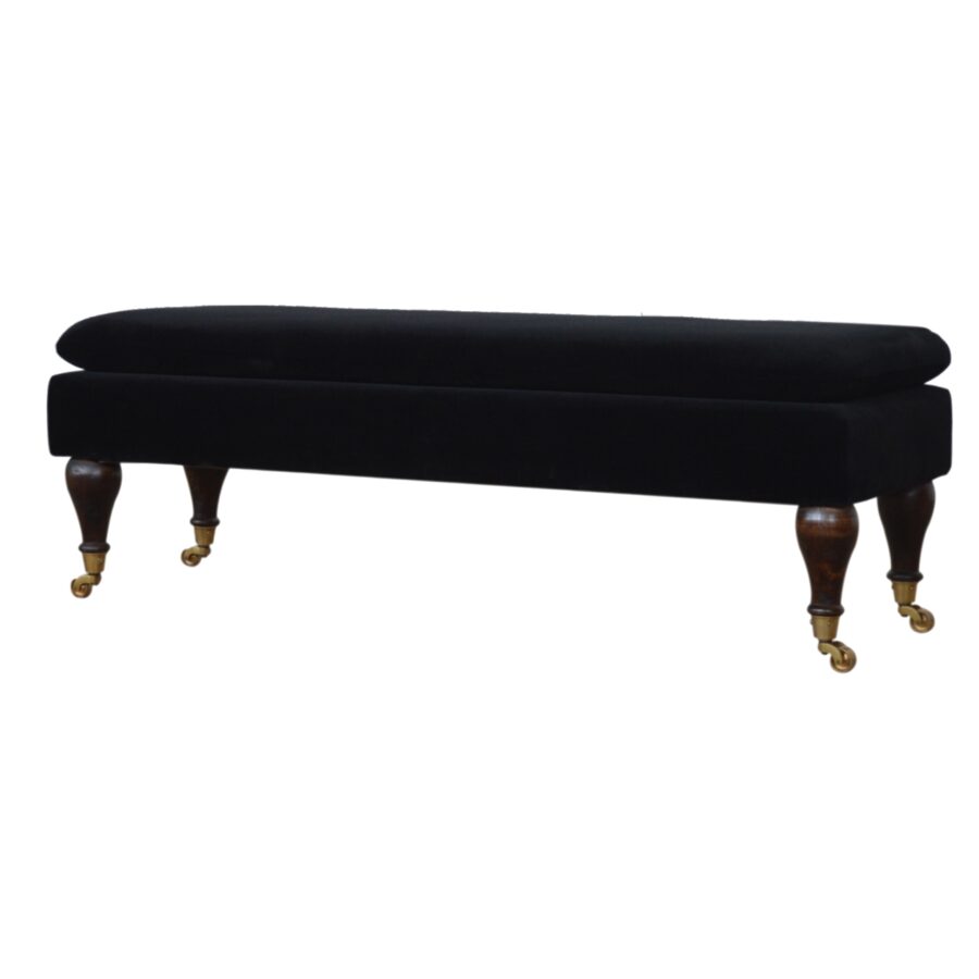 Black Velvet Castor Bench - Image 3