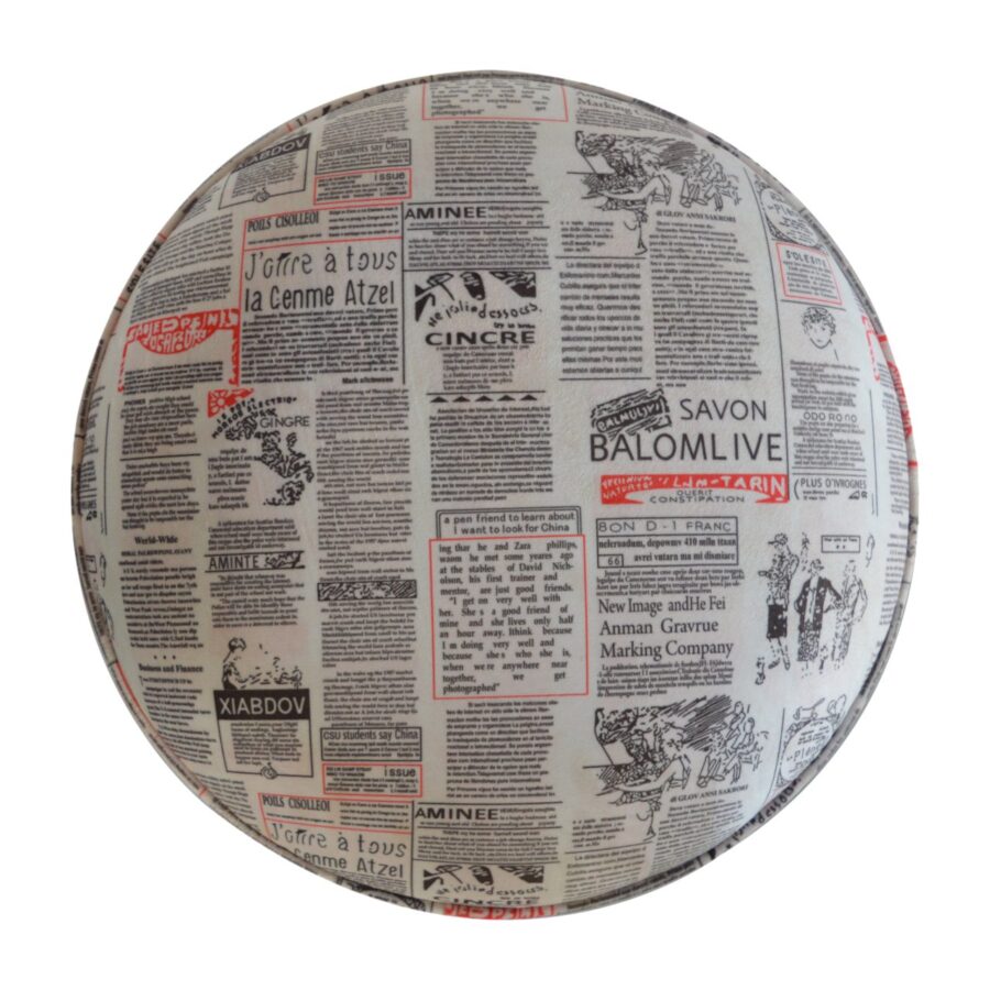 IN1018 - Round Footstool with News Print Velvet - Image 6