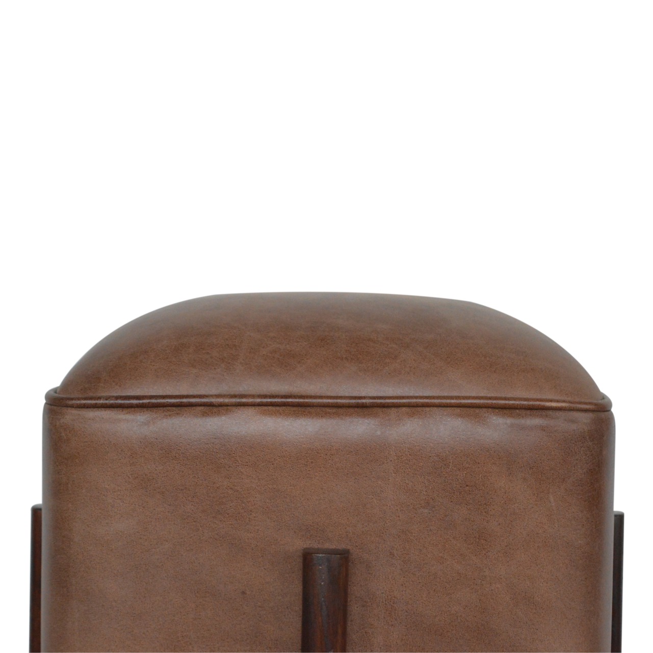 Brown Leather Footstool with Solid Wood Legs. Wholesale Dropshippers ...