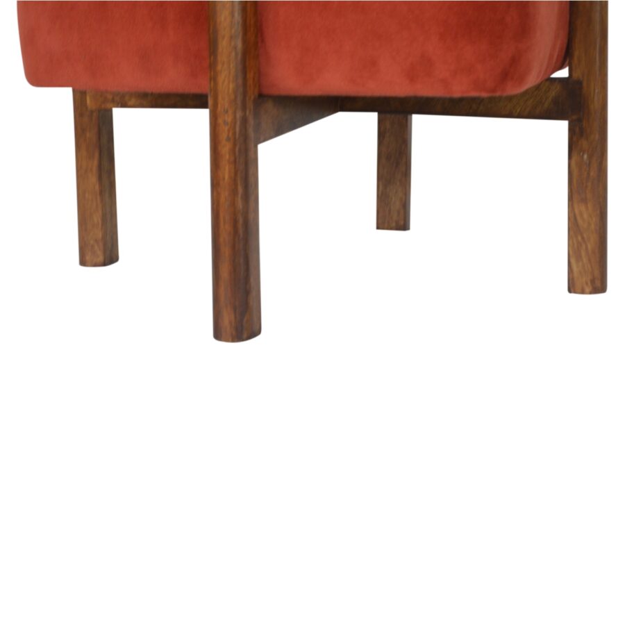 Brick Red Velvet Footstool with Solid Wood Legs