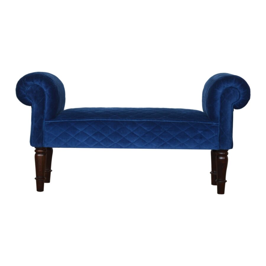Royal Blue Quilted Velvet Bench