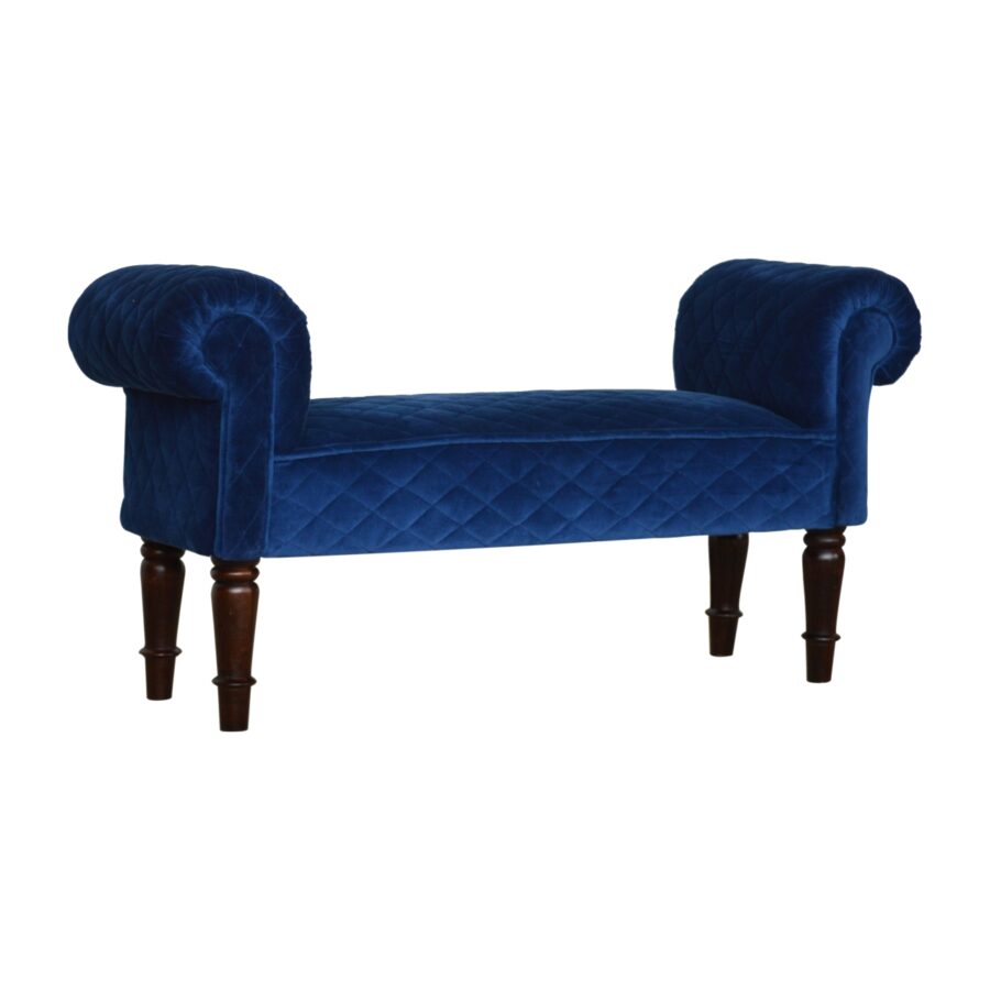 Royal Blue Quilted Velvet Bench