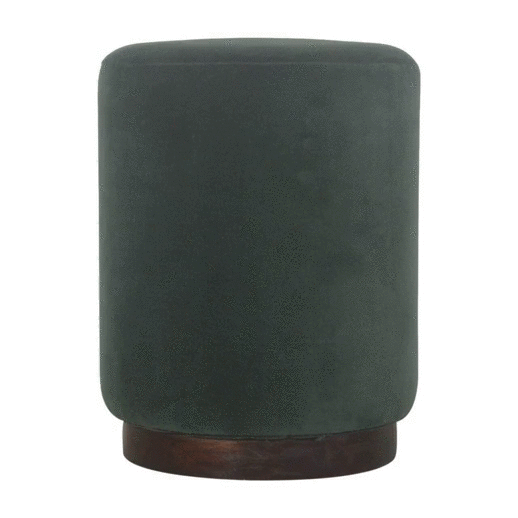 Emerald Velvet Footstool with Wooden Base