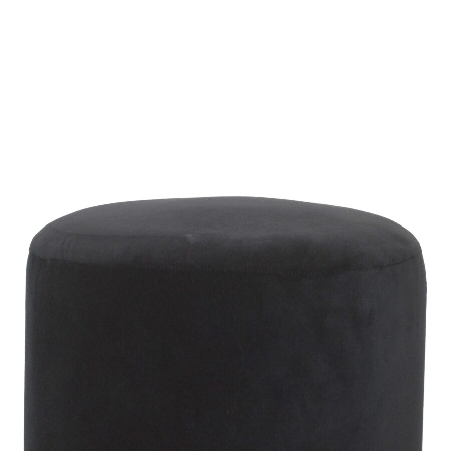 Black Velvet Footstool with Wooden Base