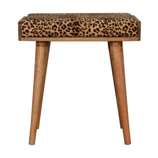 Leopard Velvet Tray Style Footstool