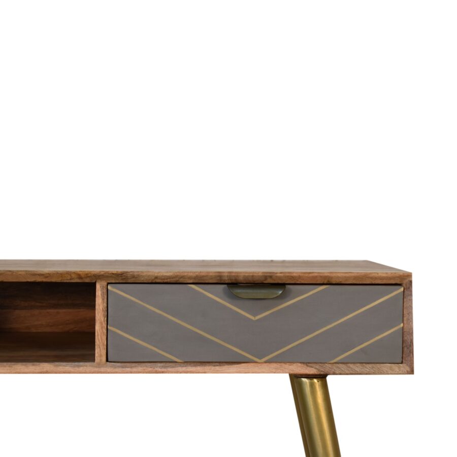 Sleek Cement Brass Inlay Writing Desk with Cable Access