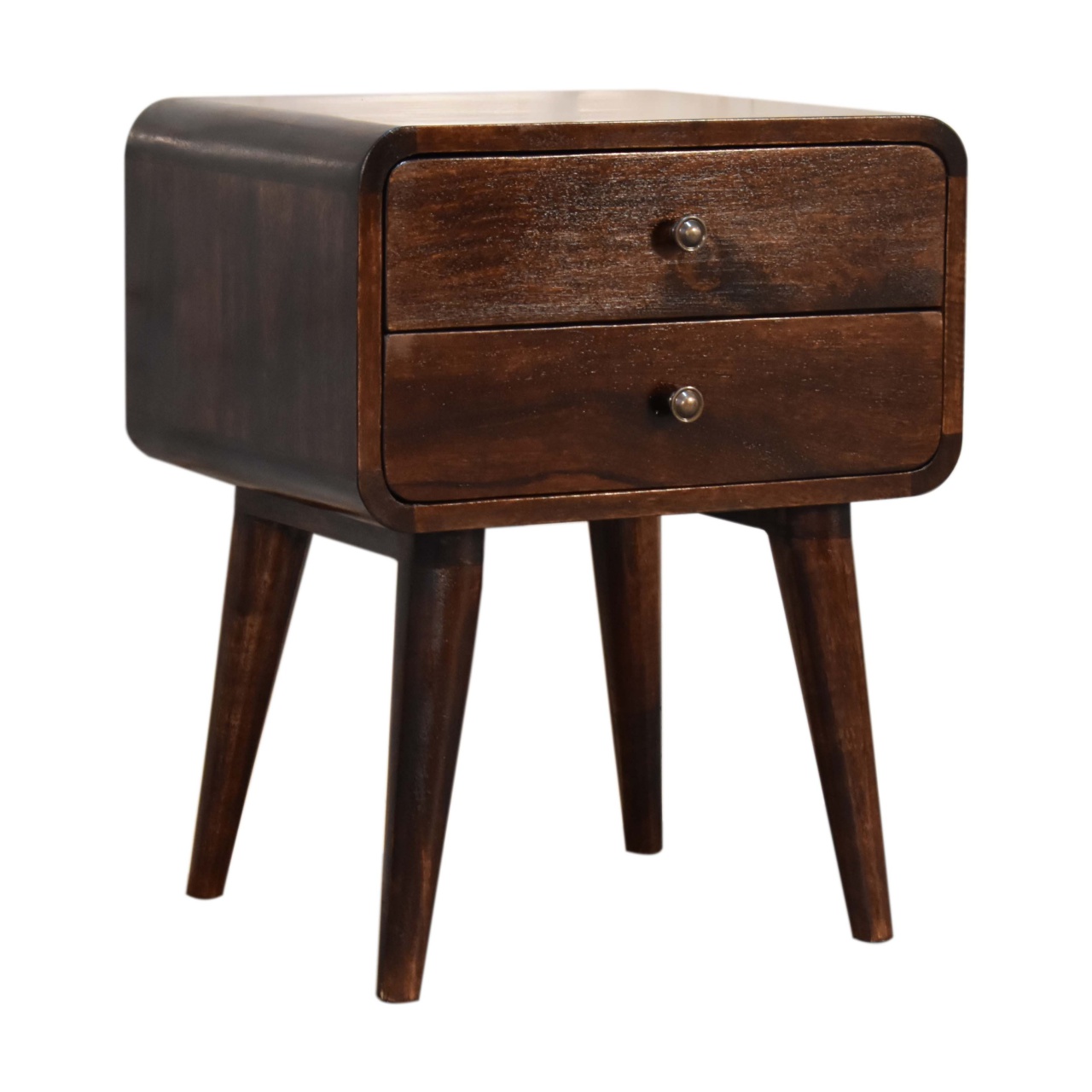 Dark Wood Bedside Table with 2 Drawers
