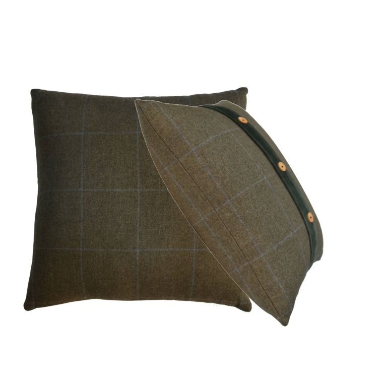 quinn cushion set of 2 green olive tartan & green velvet