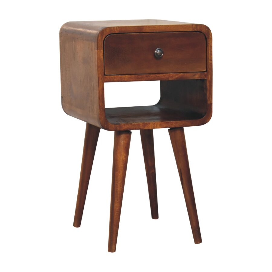 in3350 mini chestnut curved bedside with lower slot