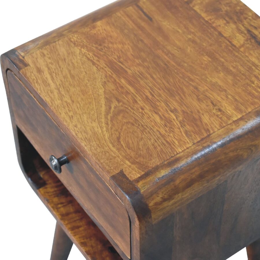 in3350 mini chestnut curved bedside with lower slot