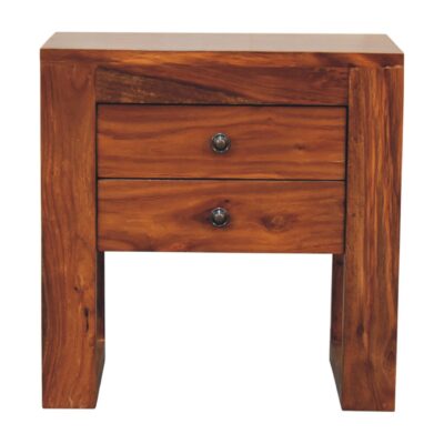in3378 square honey finish bedside with u shape feet