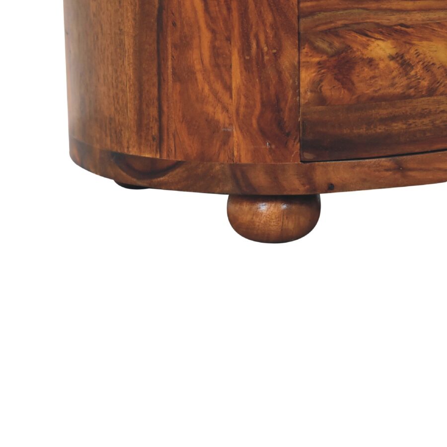 in3379 round honey finish bedside with bun feet