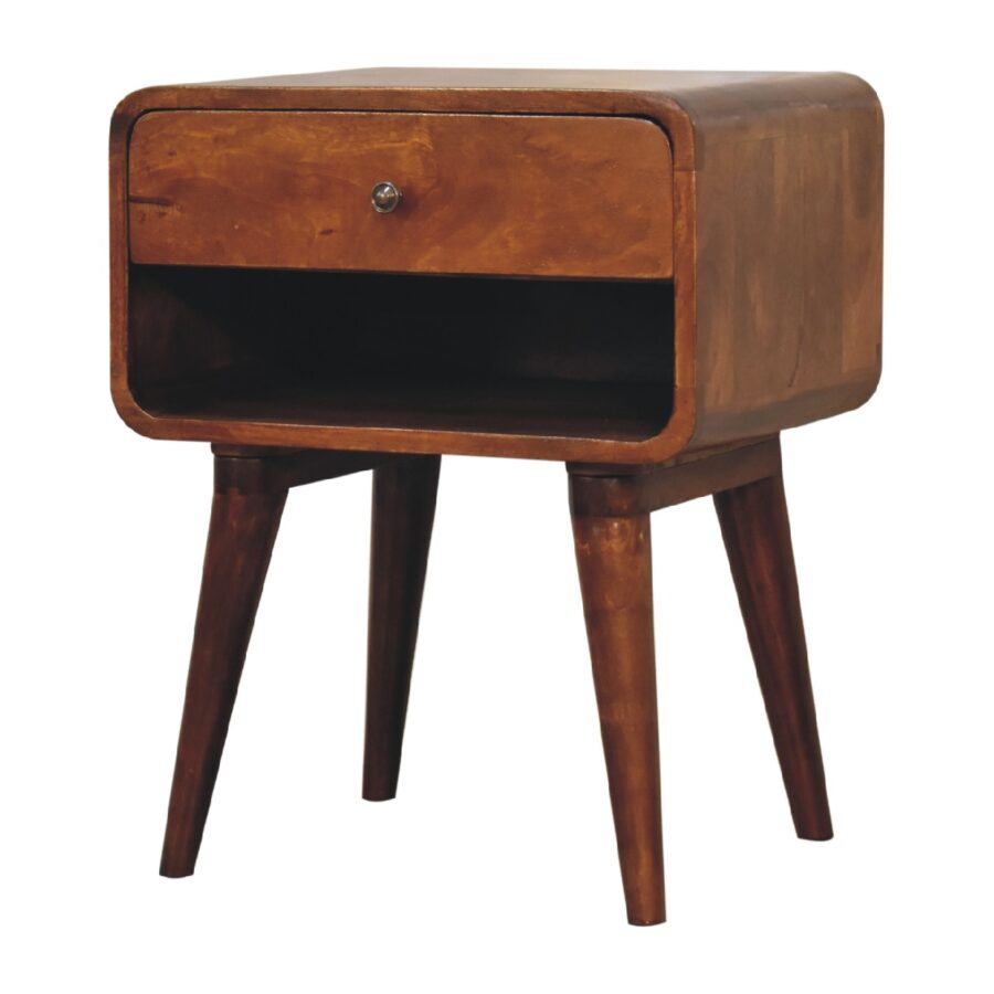 in3363 curved chestnut bedside with open slot