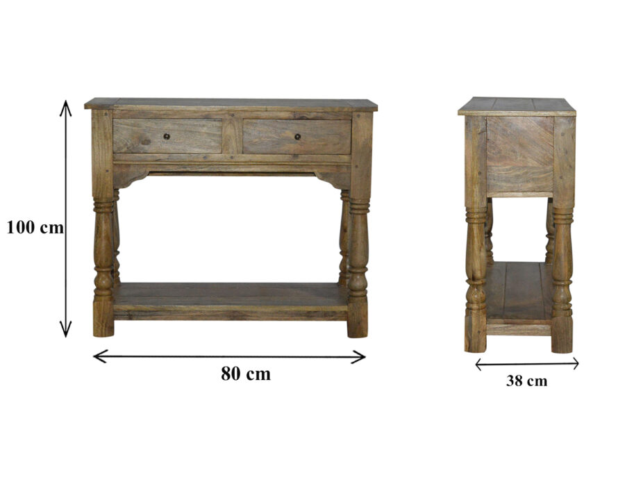 in088 solid wood 2 drawer console table