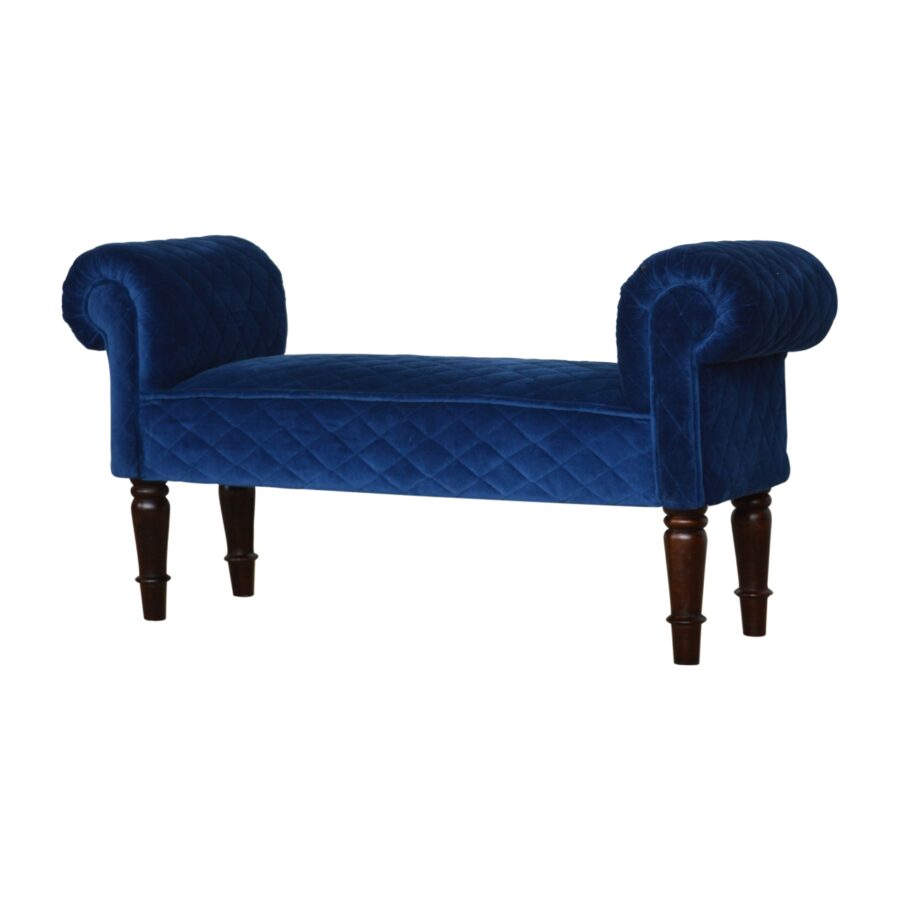 in1012 royal blue quilted velvet bench
