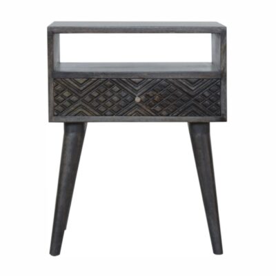 in1045 ash black carved drawer bedside