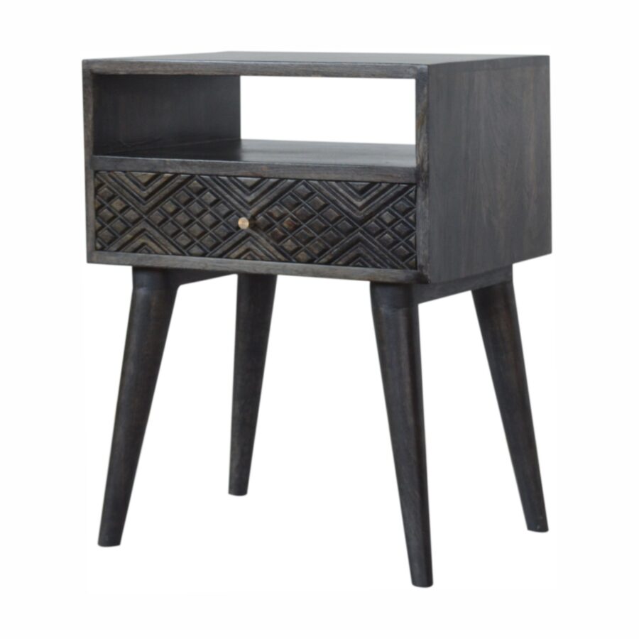 in1045 ash black carved drawer bedside