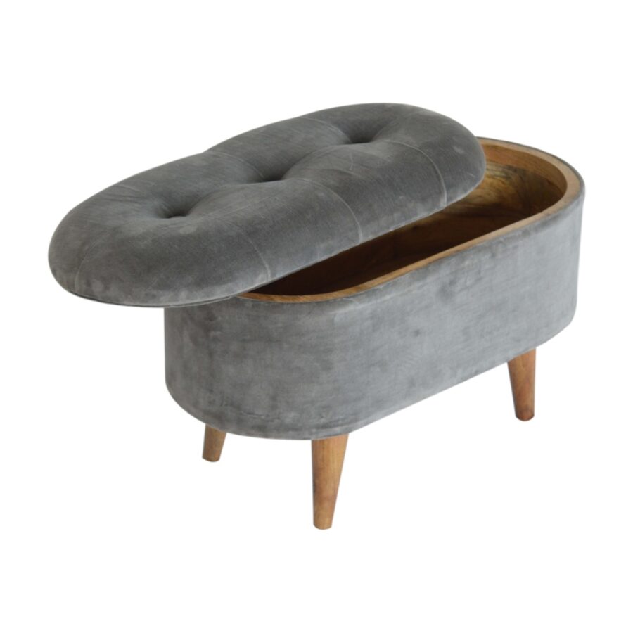 in1203 grey tweed curved storage footstool