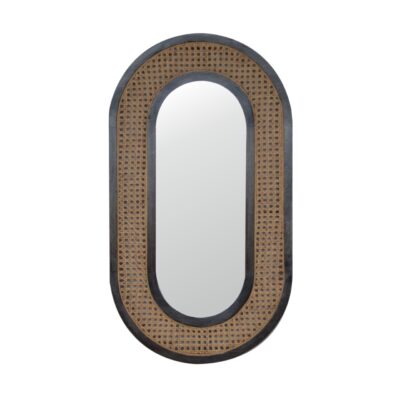 in1228 carbon black rattan mirror