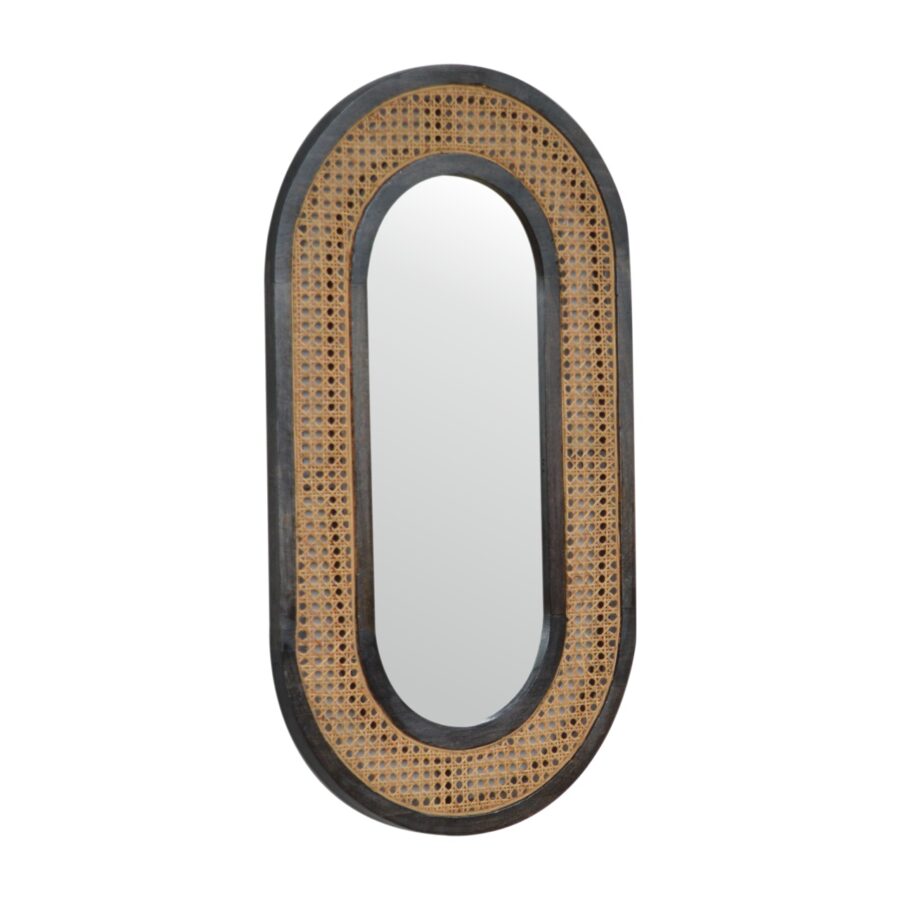 in1228 carbon black rattan mirror