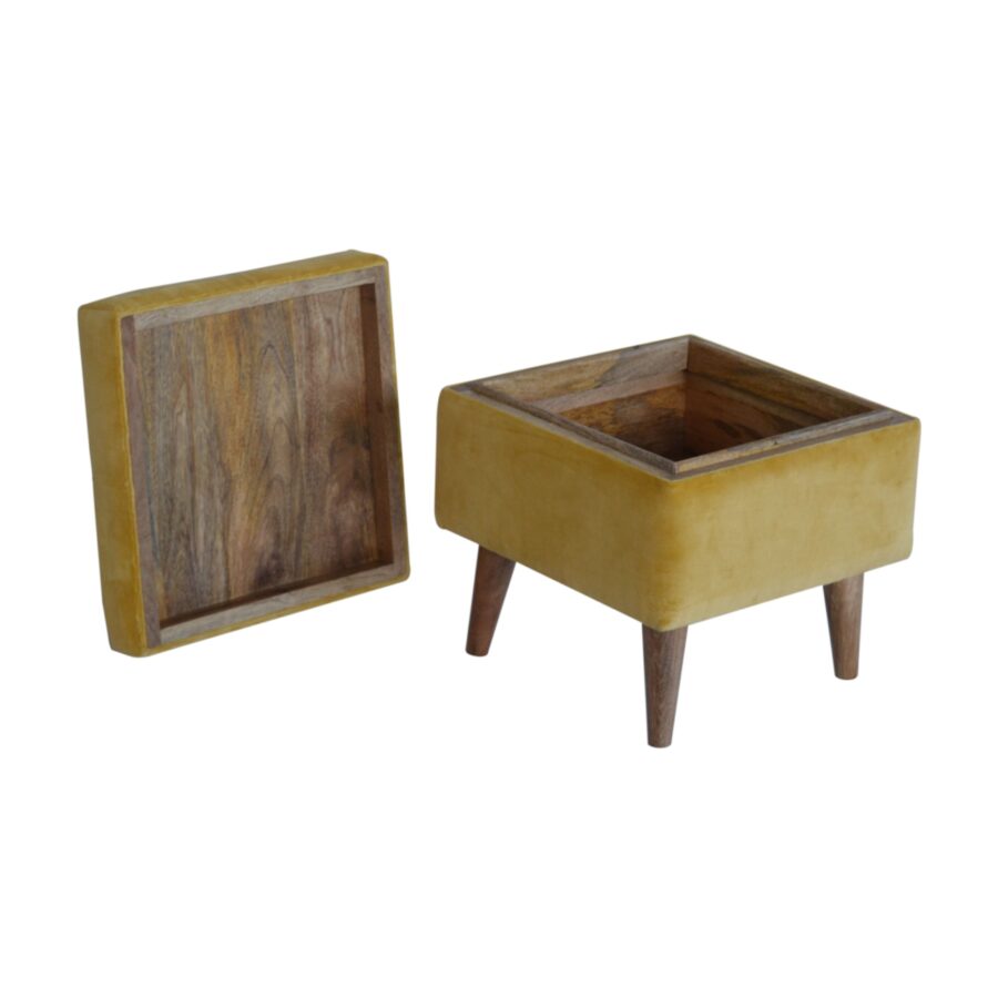 in1397 mustard velvet storage footstool