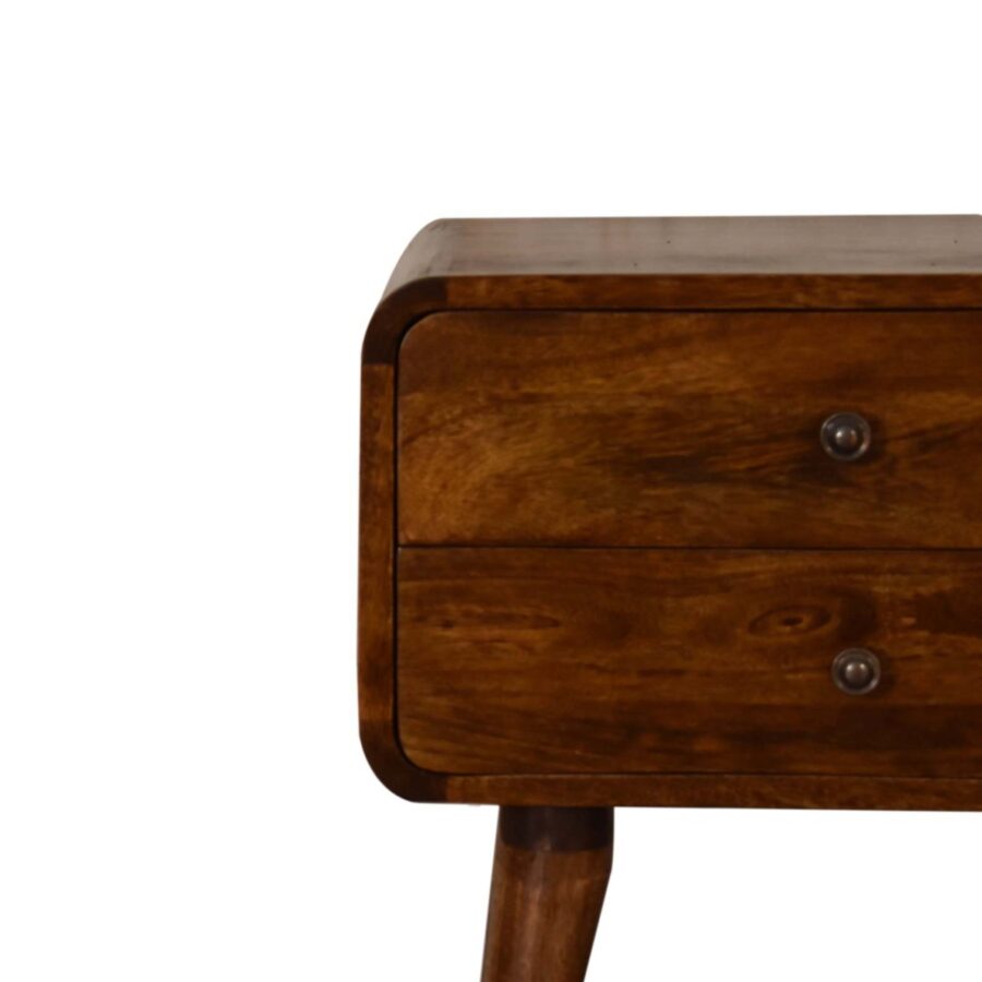 in1587 curved chestnut bedside with cable access