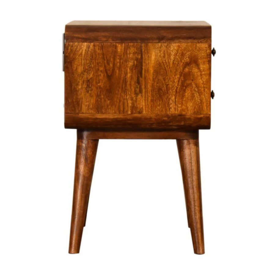 in1587 curved chestnut bedside with cable access