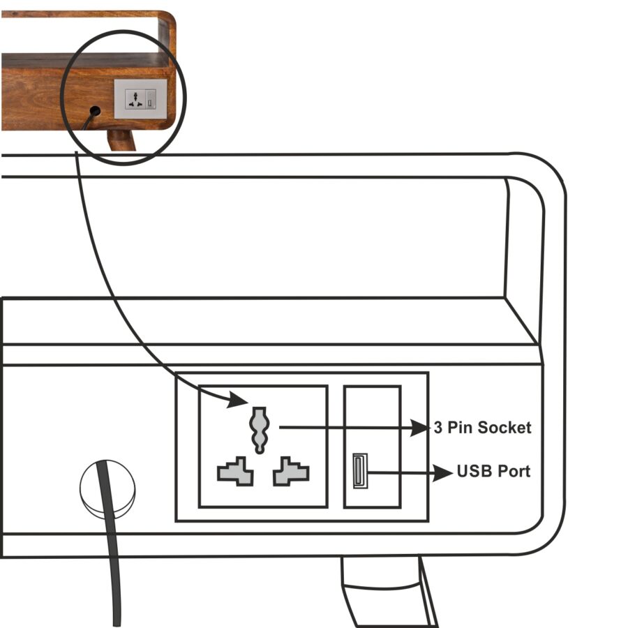 in1607 curved chestnut media unit with cable access