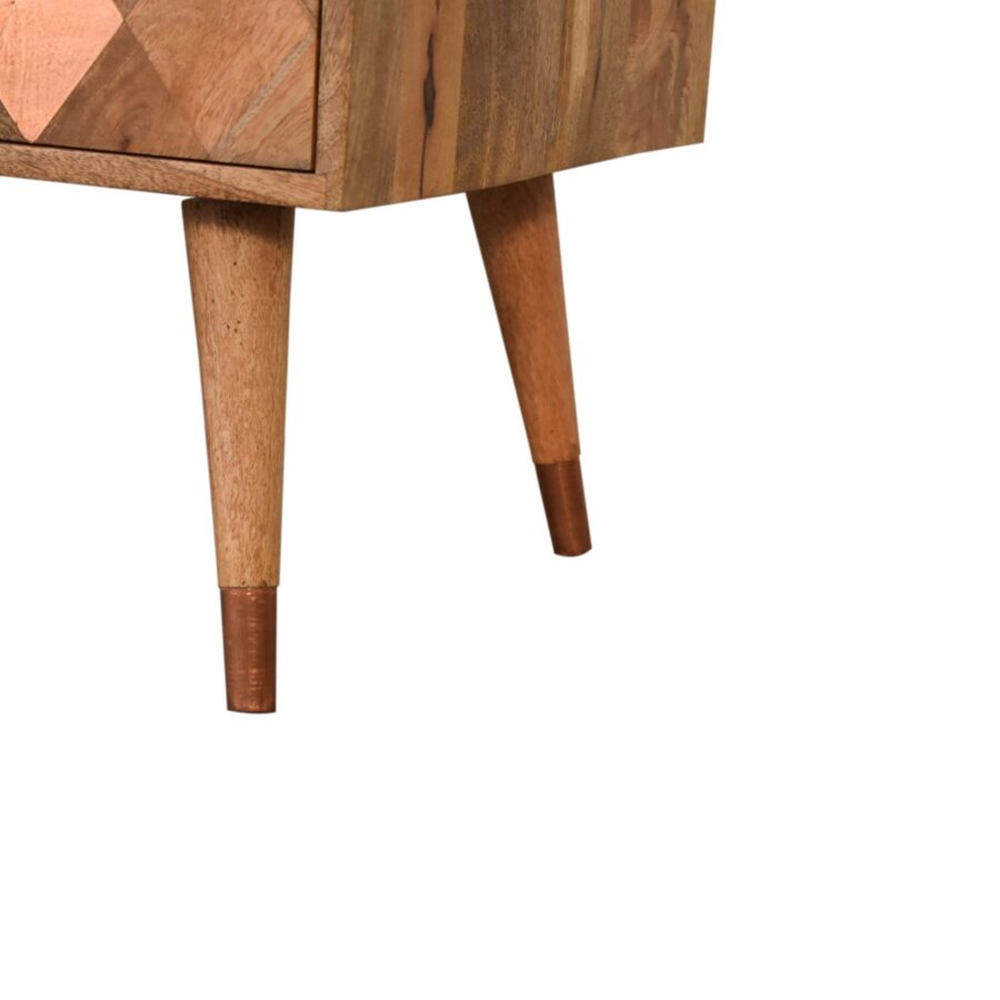Table basse in1654 en chêne et cuivre avec incrustations de laiton