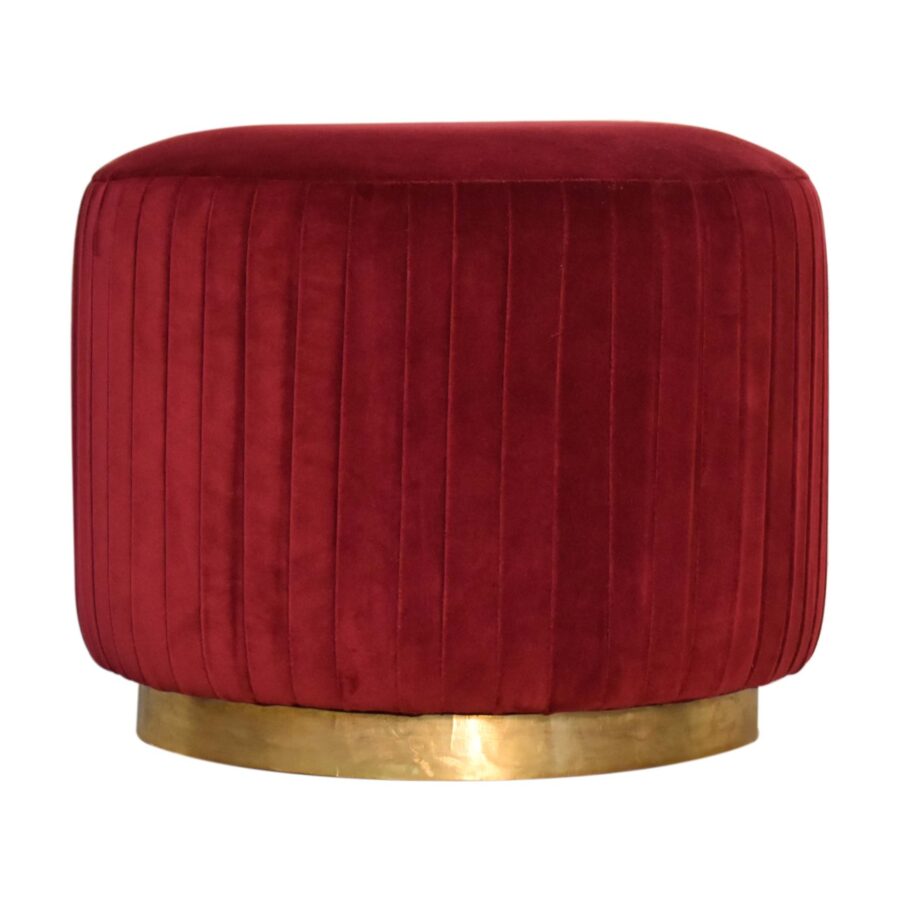 in1677 wine red cotton velvet pleated footstool with gold base