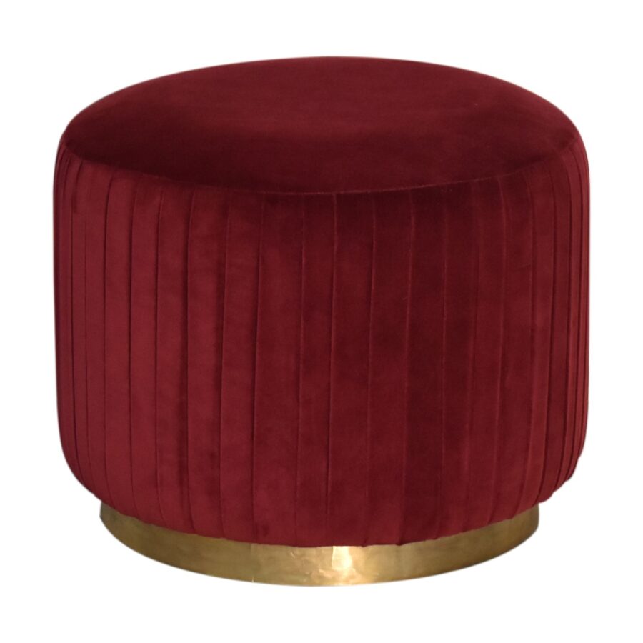 in1677 wine red cotton velvet pleated footstool with gold base