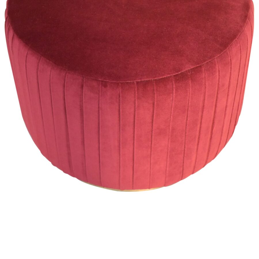 in1677 wine red cotton velvet pleated footstool with gold base