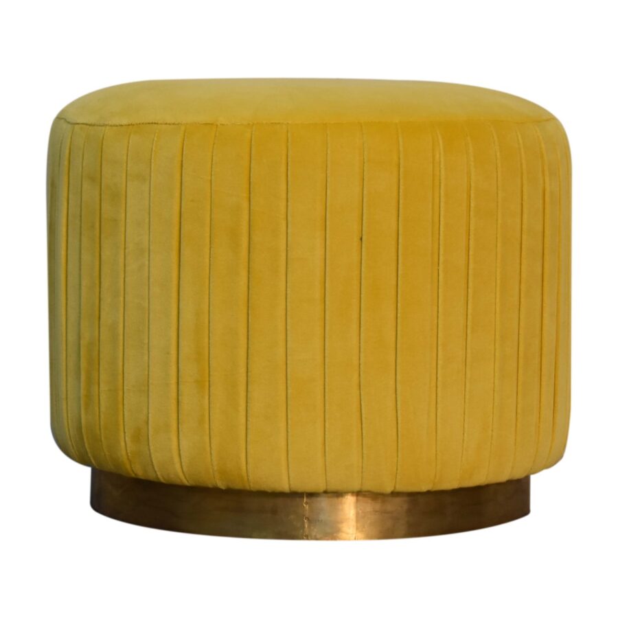 in1678 mustard cotton velvet pleated footstool with gold base